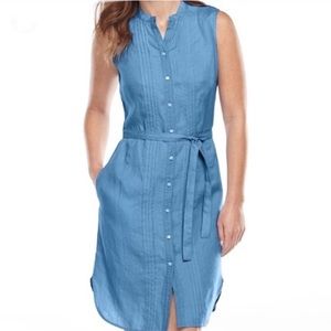 LLBean linen shirt dress light blue size 10